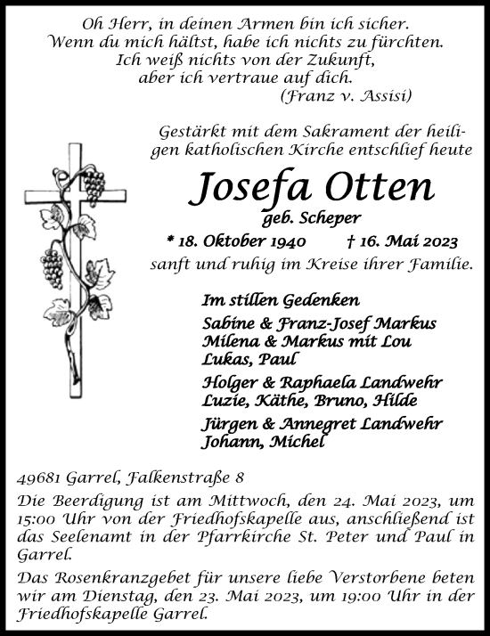 Anzeige von Josefa Otten von OM-Medien