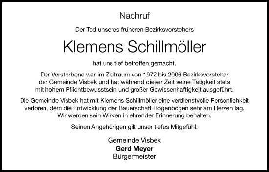 Anzeige von Klemens Schillmöller von OM-Medien