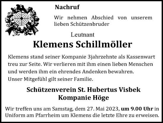 Anzeige von Klemens Schillmöller von OM-Medien