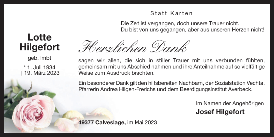 Anzeige von Lotte Hilgefort von OM-Medien