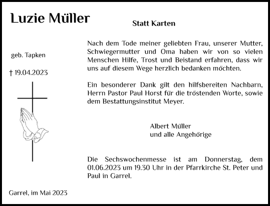 Anzeige von Luzie Müller von OM-Medien