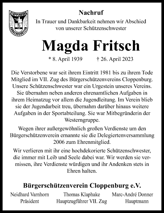 Anzeige von Magda Fritsch von OM-Medien