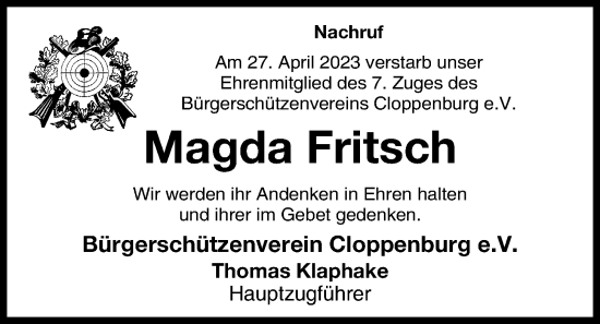 Anzeige von Magda Fritsch von OM-Medien