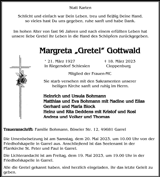 Anzeige von Margreta Gottwald von OM-Medien