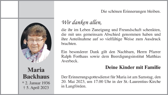 Anzeige von Maria Backhaus von OM-Medien