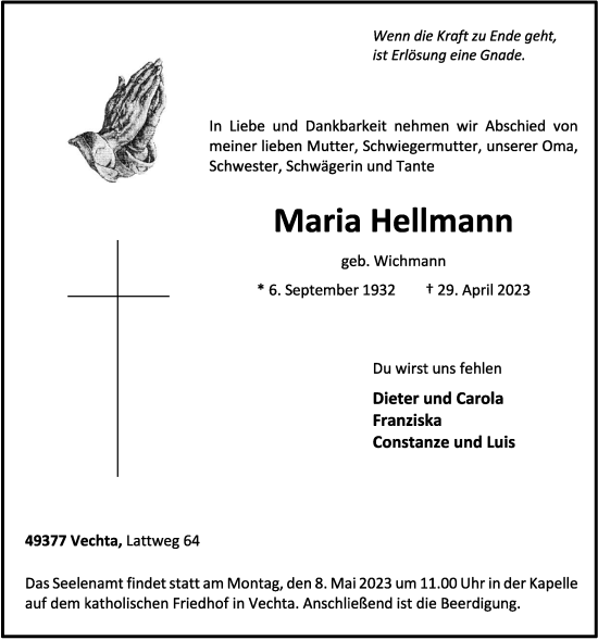 Anzeige von Maria Hellmann von OM-Medien