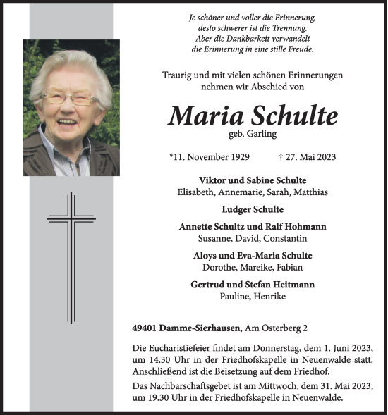 Anzeige von Maria Schulte von OM-Medien