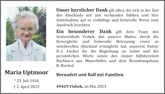 Anzeige von Maria Uptmoor von OM-Medien