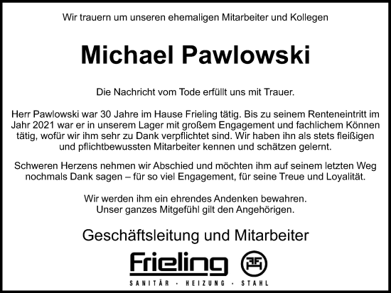 Anzeige von Michael Pawlowski von OM-Medien