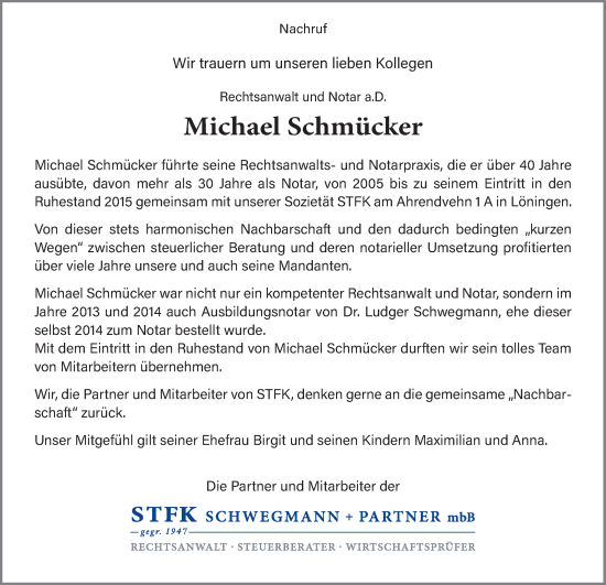 Anzeige von Michael Schmücker von OM-Medien