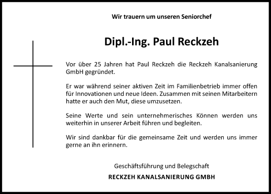 Anzeige von Paul Reckzeh von OM-Medien
