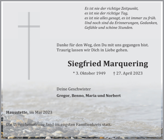 Anzeige von Siegfried Marquering von OM-Medien