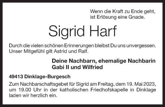 Anzeige von Sigrid Harf von OM-Medien