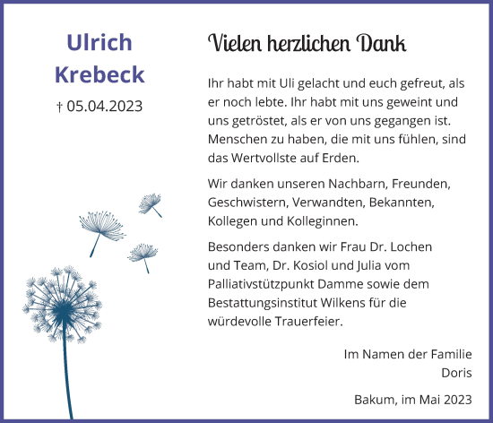 Anzeige von Ulrich Krebeck von OM-Medien