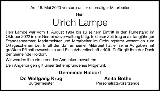 Anzeige von Ulrich Lampe von OM-Medien