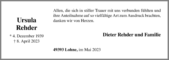 Anzeige von Ursula Rehder von OM-Medien