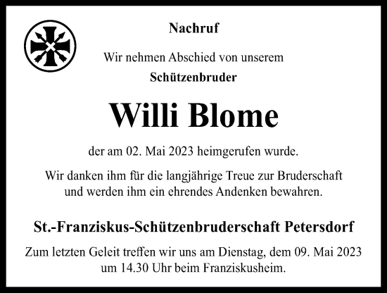 Anzeige von Willi Blome von OM-Medien