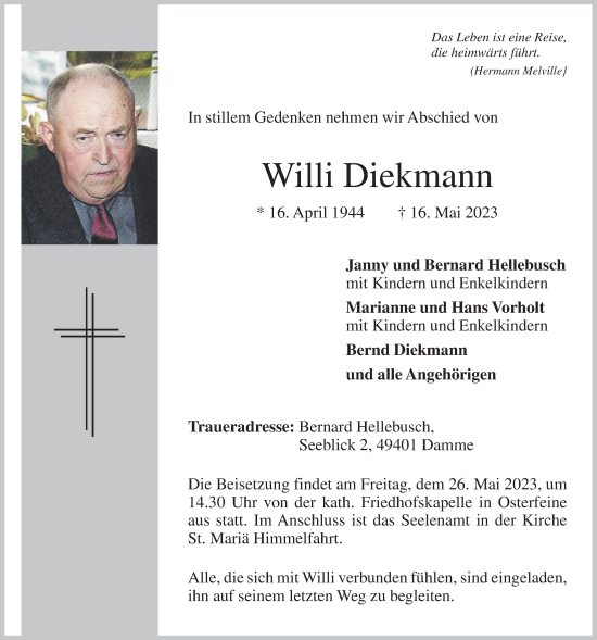 Anzeige von Willi Diekmann von OM-Medien