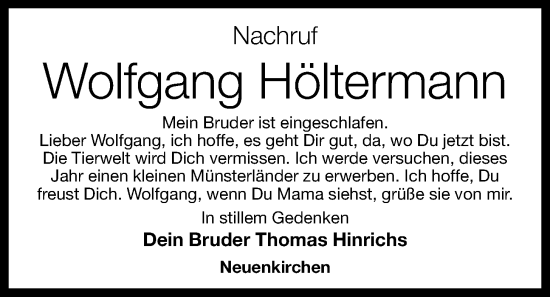Anzeige von Wolfgang Höltermann von OM-Medien