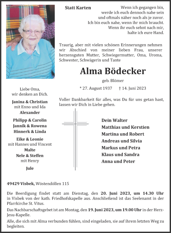 Anzeige von Alma Bödecker von OM-Medien