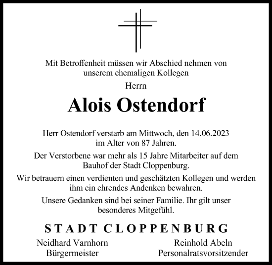Anzeige von Alois Ostendorf von OM-Medien