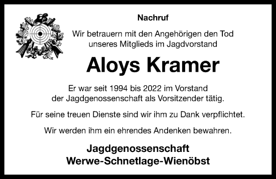 Anzeige von Aloys Kramer von OM-Medien