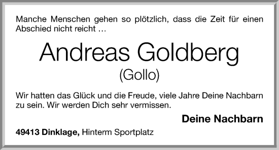 Anzeige von Andreas Goldberg von OM-Medien