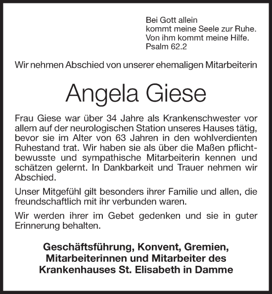 Anzeige von Angela Giese von OM-Medien