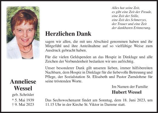 Anzeige von Anneliese Wessel von OM-Medien