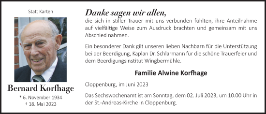 Anzeige von Bernard Korfhage von OM-Medien