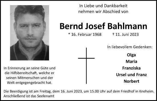 Anzeige von Bernd Josef Bahlmann von OM-Medien