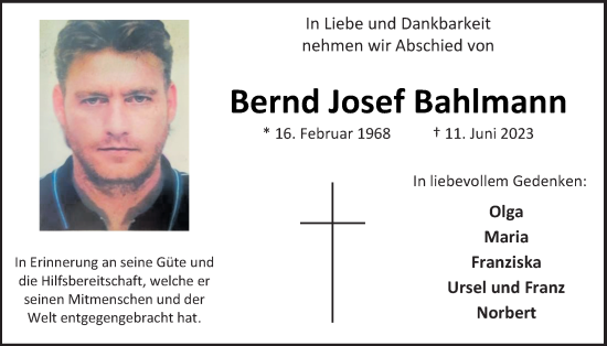 Anzeige von Bernd Josef Bahlmann von OM-Medien