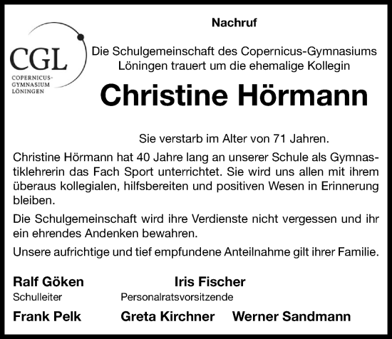 Anzeige von Christine Hörmann von OM-Medien