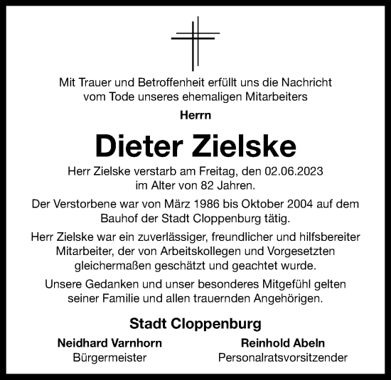 Anzeige von Dieter Zielske von OM-Medien