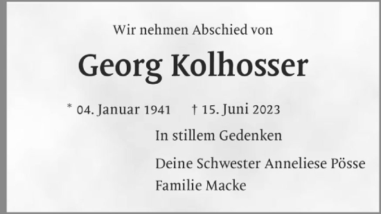 Anzeige von Georg Kolhosser von 	OM-Medien