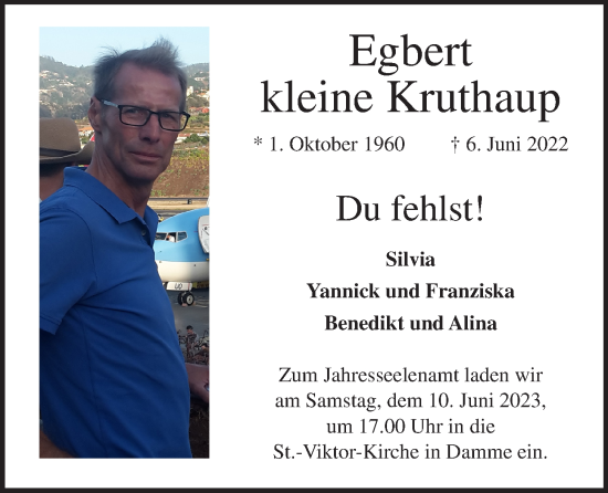 Anzeige von Egbert  kleine Kruthaup von OM-Medien