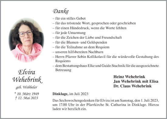 Anzeige von Elvira Wehebrink von OM-Medien