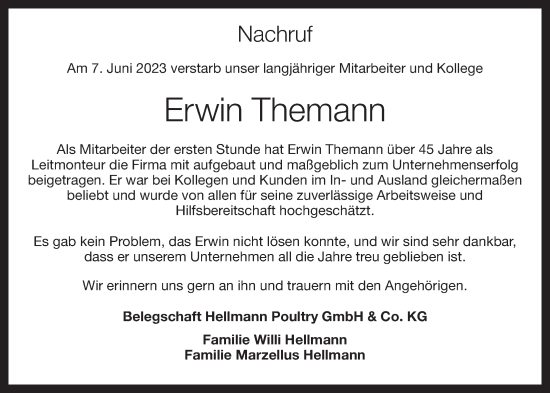 Anzeige von Erwin Themann von OM-Medien
