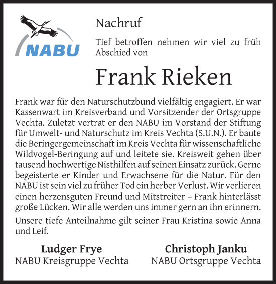 Anzeige von Frank Rieken von OM-Medien