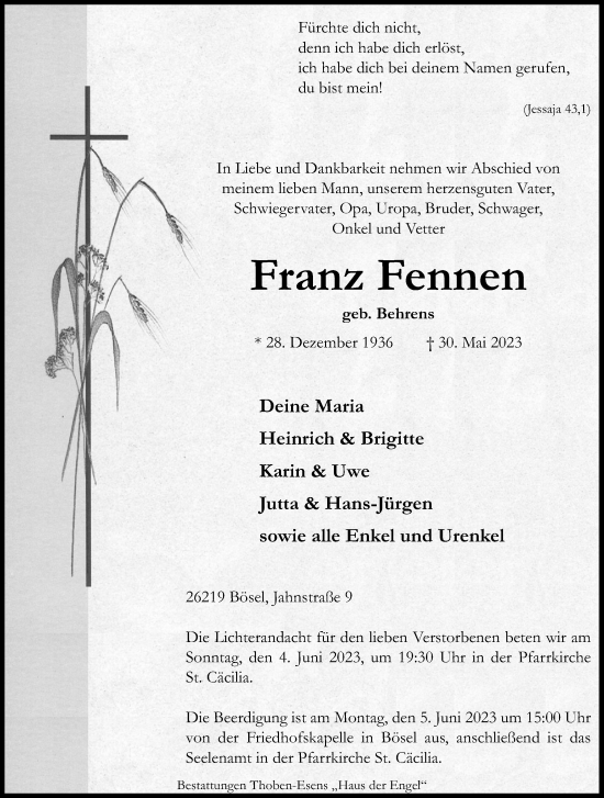 Anzeige von Franz Fennen von OM-Medien