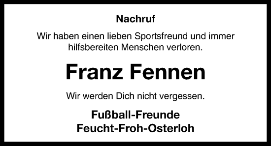 Anzeige von Franz Fennen von OM-Medien