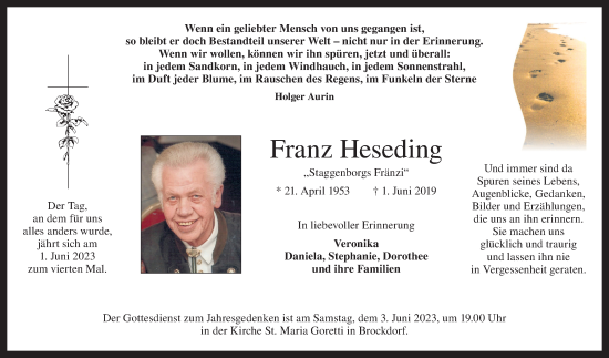 Anzeige von Franz Heseding von OM-Medien