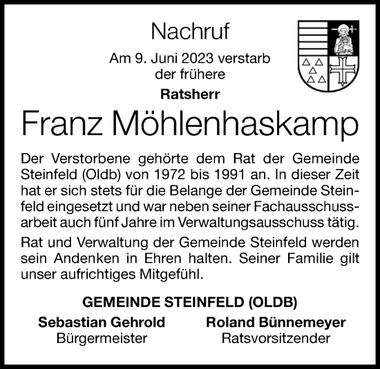 Anzeige von Franz Möhlenhaskamp von OM-Medien