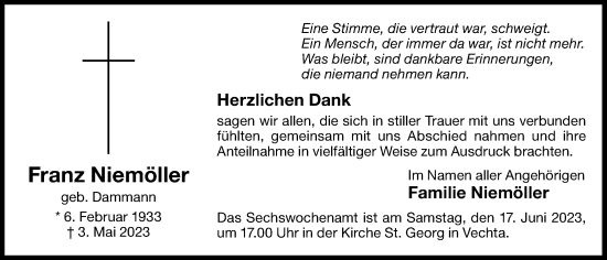 Anzeige von Franz Niemöller von OM-Medien