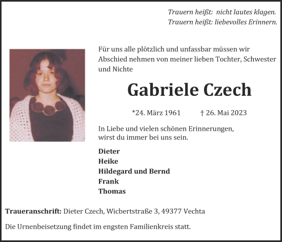 Anzeige von Gabriele Czech von OM-Medien