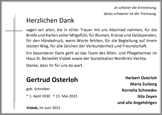 Anzeige von Gertrud Osterloh von OM-Medien