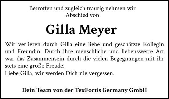 Anzeige von Gilla Meyer von OM-Medien