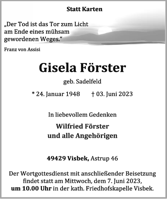 Anzeige von Gisela Förster von OM-Medien