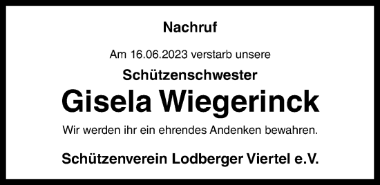 Anzeige von Gisela Wiegerinck von OM-Medien