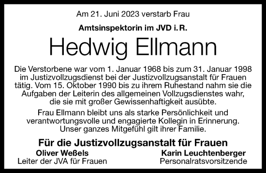 Anzeige von Hedwig Ellmann von OM-Medien